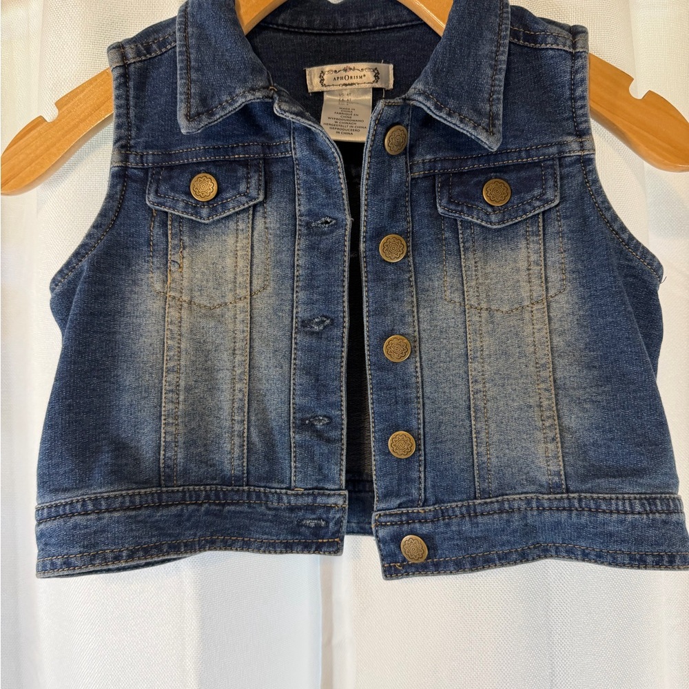 Aphorism Kids Dark Blue Denim Vest with Brass Buttons